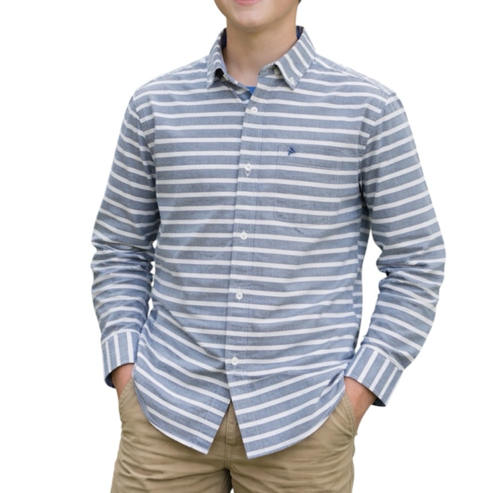 Johnnie B blue gray white stripe collared cotton button down shirt size 13-14Y